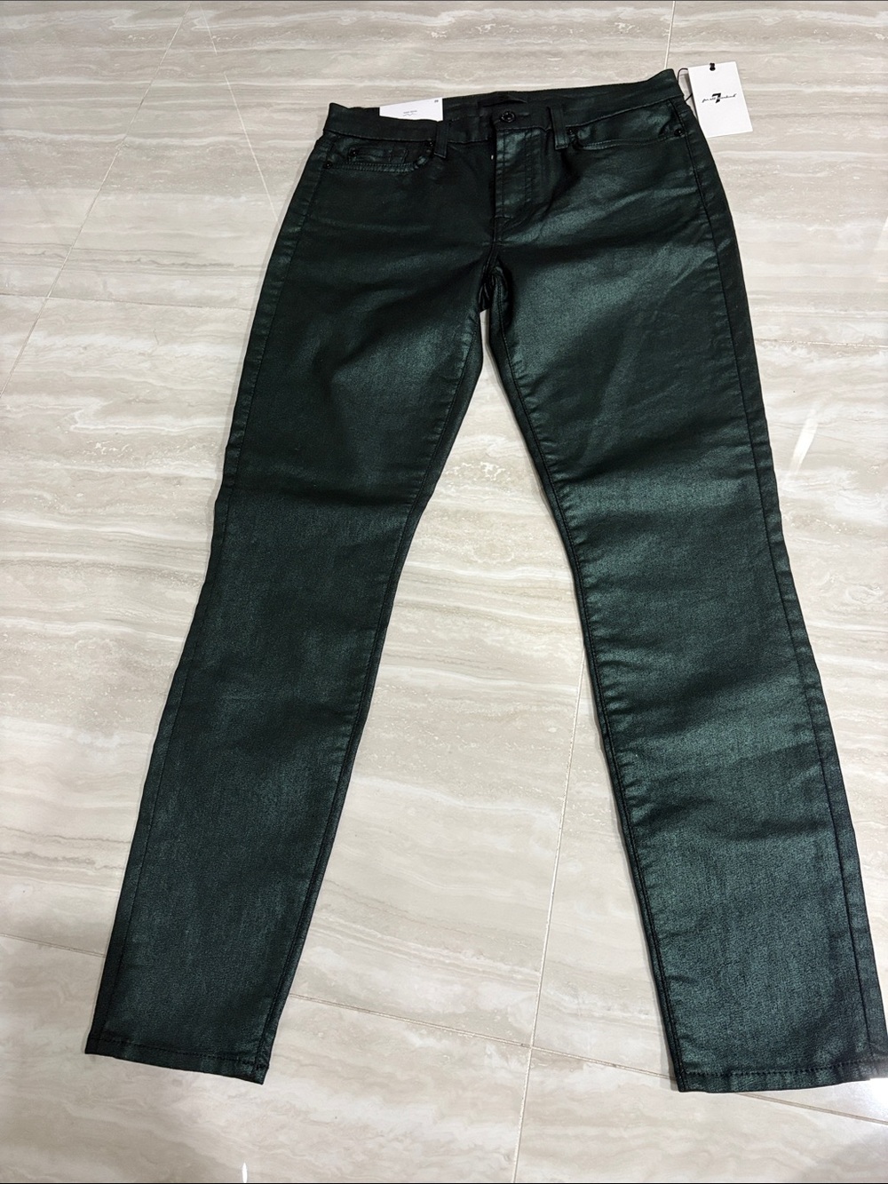 7 For All Mankind Skinny Coated Jeans in Deep Green